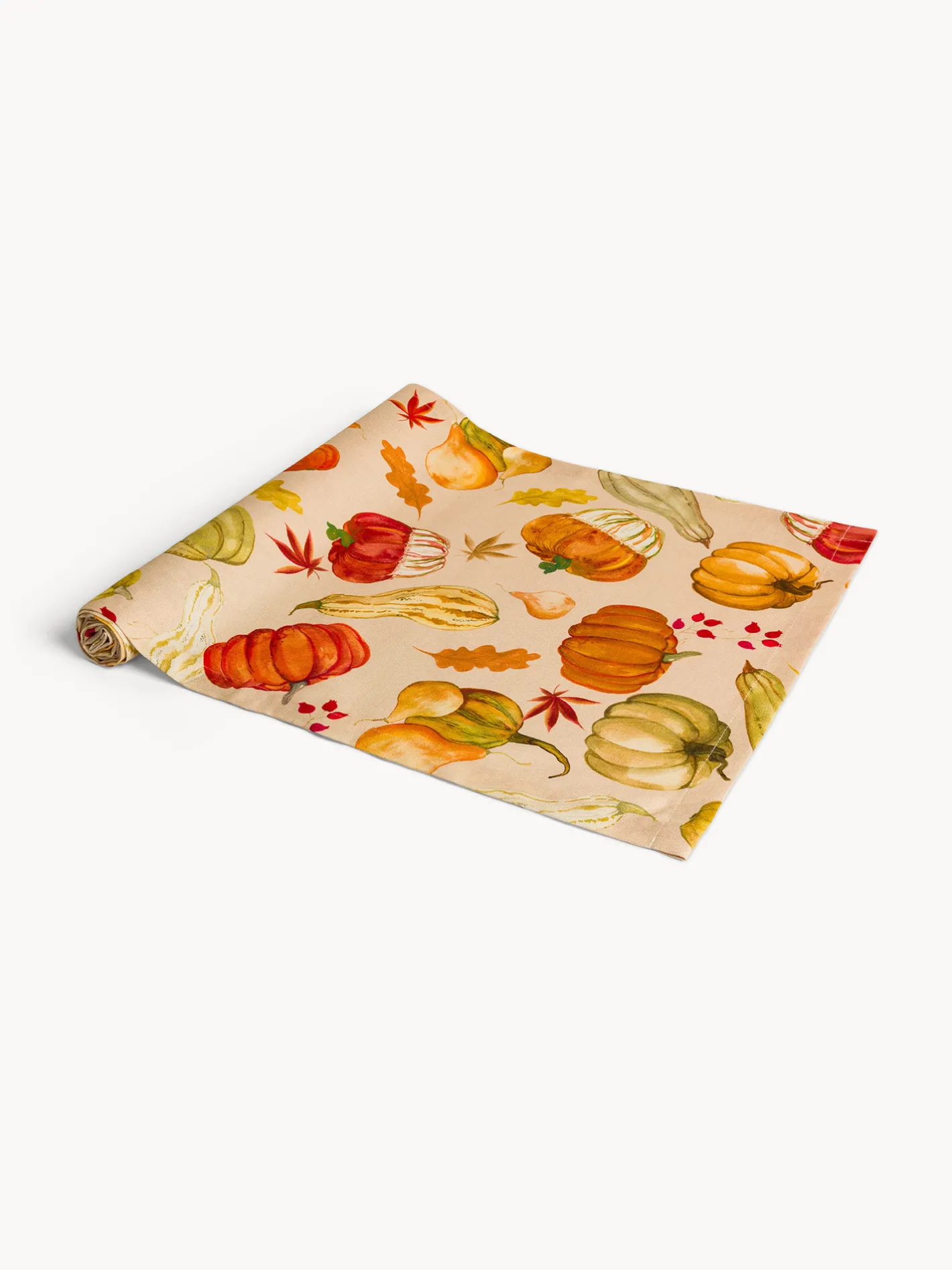 Biancheria Da Tavola|Runner|Runner in panama di puro cotone stampa zucche Beige