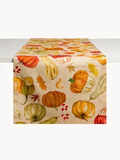 Biancheria Da Tavola|Runner|Runner in panama di puro cotone stampa zucche Beige