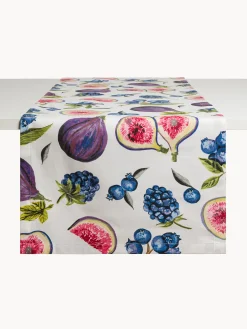 Biancheria Da Tavola|Runner|Runner in panama di puro cotone stampa fichi Bianco