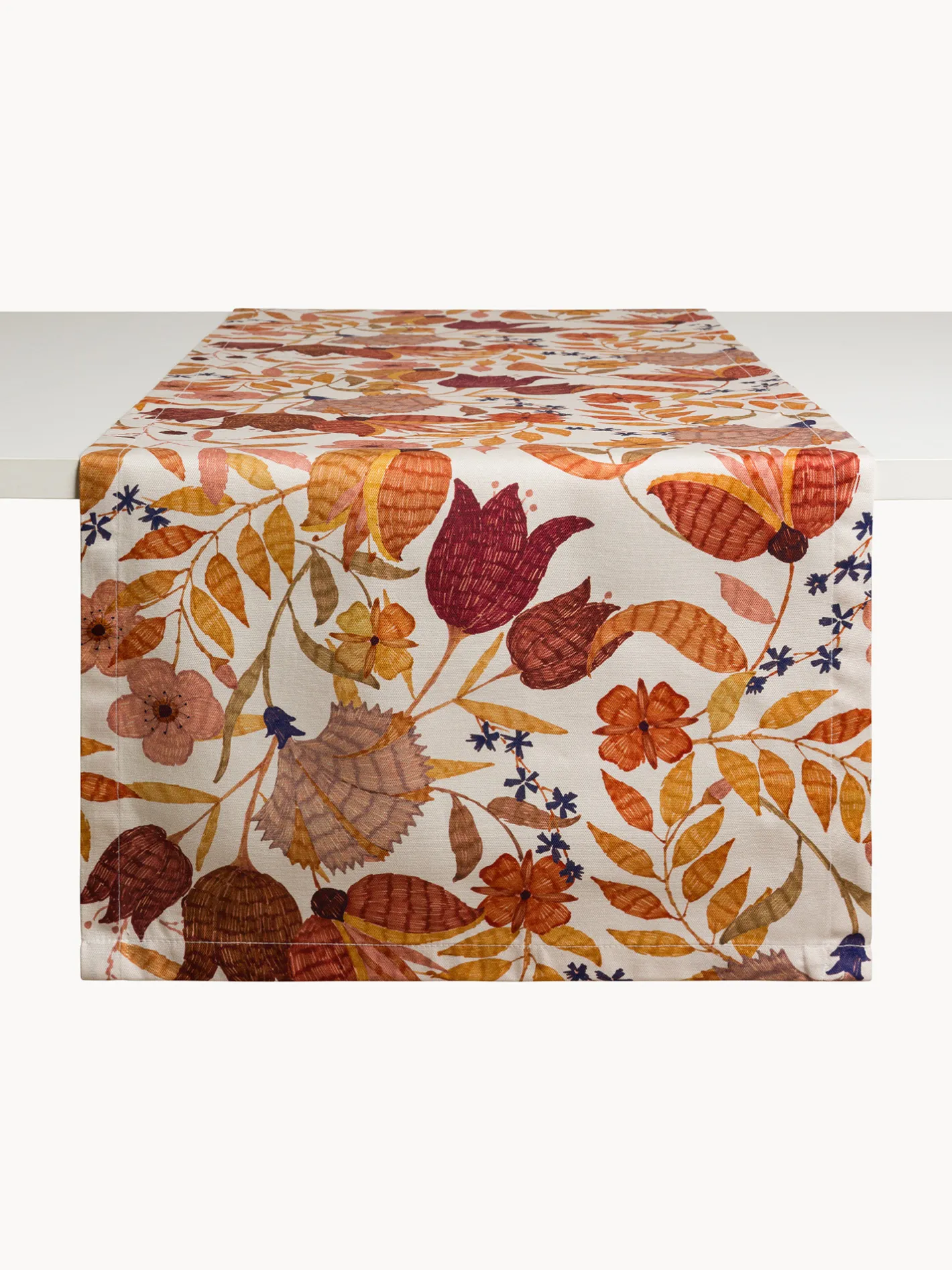 Biancheria Da Tavola|Runner|Runner in panama di puro cotone stampa foliage Arancione