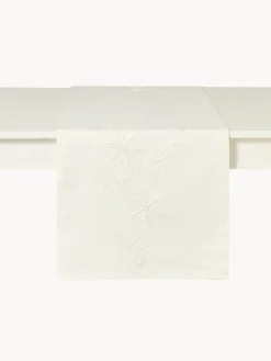 coincasa Runner|Tovaglie E Runner Natalizi|Runner in puro cotone con ricamo floreale Bianco
