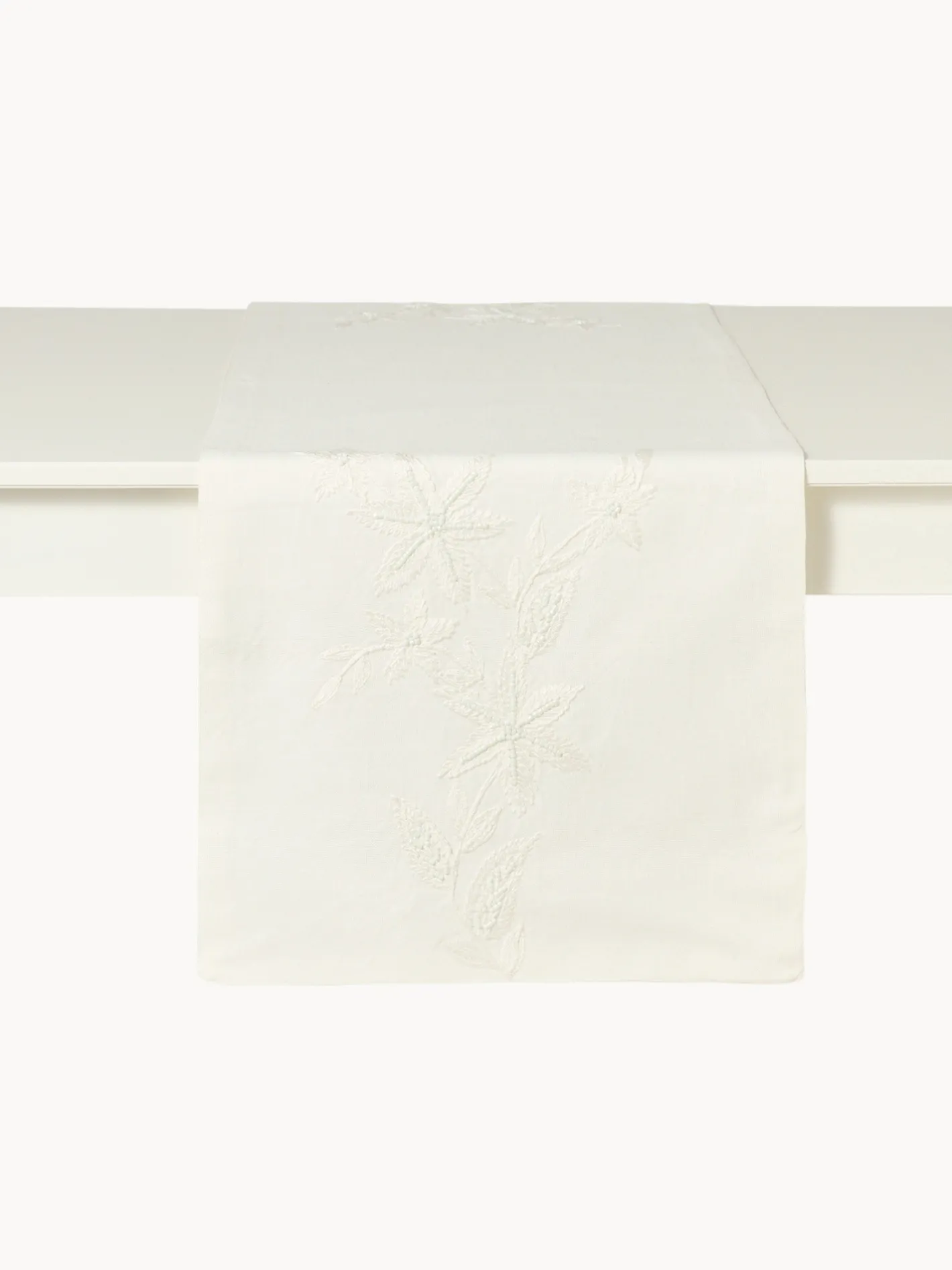 coincasa Runner|Tovaglie E Runner Natalizi|Runner in puro cotone con ricamo floreale Bianco