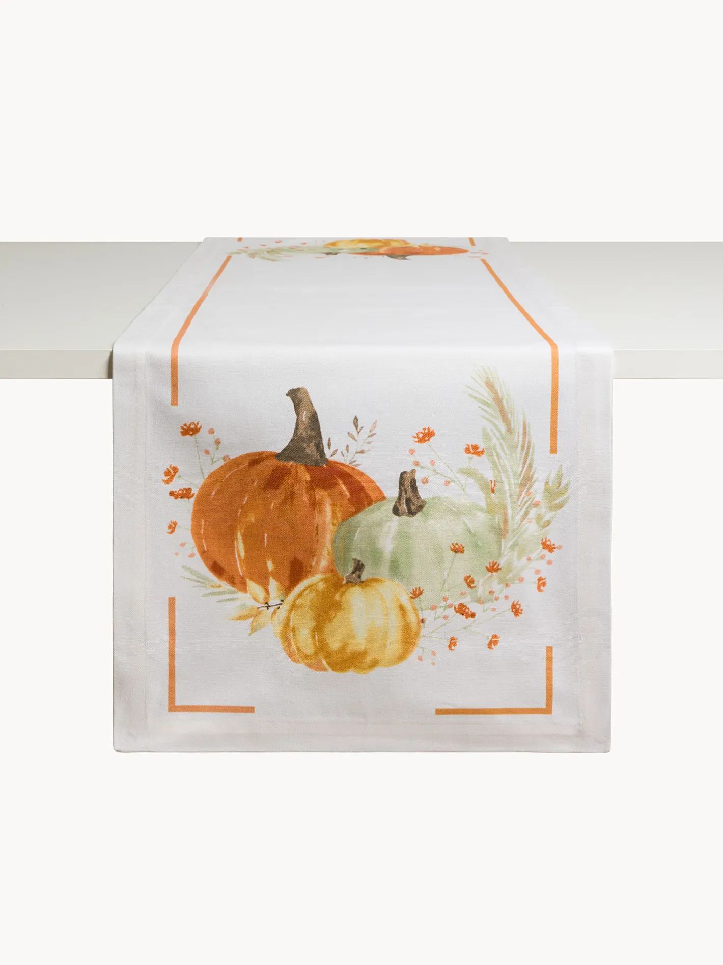 coincasa Biancheria Da Tavola|Runner|Runner in puro cotone con stampa zucche Bianco