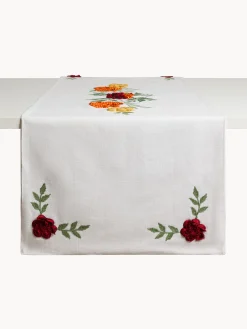 Biancheria Da Tavola|Runner|Runner in puro cotone con ricami floreali Bianco