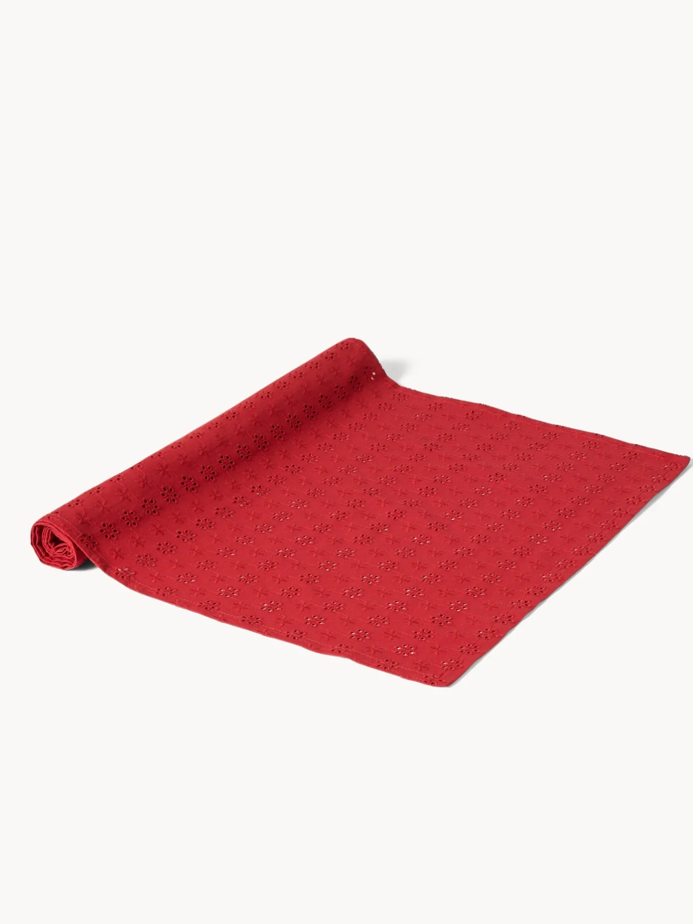 coincasa Runner|Tovaglie E Runner Natalizi|Runner in puro cotone con ricamo sangallo Rosso