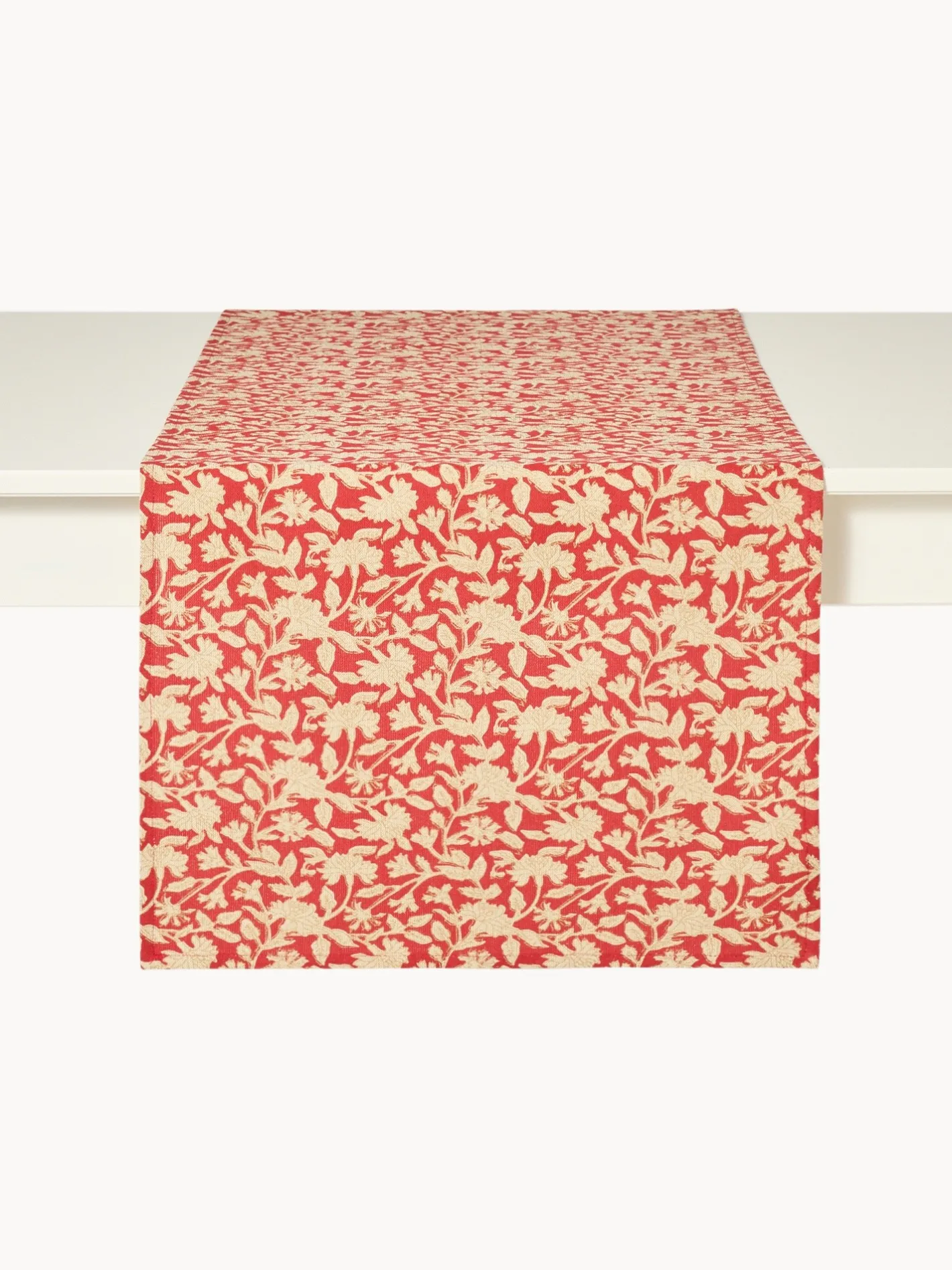coincasa Runner|Tovaglie E Runner Natalizi|Runner in puro cotone con stampa manuale e dettagli d'oro Rosso