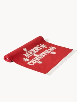 coincasa Runner|Tovaglie E Runner Natalizi|Runner in slub di puro cotone con ricamo Rosso