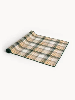 coincasa Biancheria Da Tavola|Runner|Runner motivo check in puro cotone tinto filo con overlock a contrasto Verde