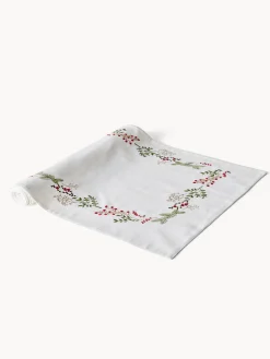 coincasa Runner|Tovaglie E Runner Natalizi|Runner twill di puro cotone ricamo agrifoglio Bianco