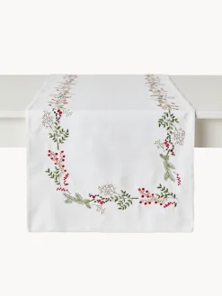 coincasa Runner|Tovaglie E Runner Natalizi|Runner twill di puro cotone ricamo agrifoglio Bianco