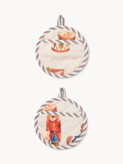 coincasa Presine E Guanti Da Cucina|Strofinacci E Presine Natalizie|Scatola di latta regalo con set di 2 presine Beige chiaro