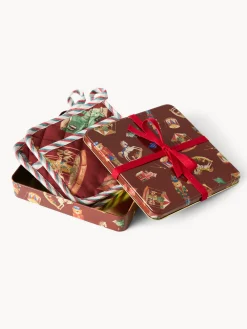 coincasa Presine E Guanti Da Cucina|Strofinacci E Presine Natalizie|Scatola di latta regalo con set di 2 presine Rosso scuro