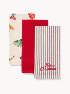 coincasa Grembiuli E Strofinacci|Strofinacci E Presine Natalizie|Scatola regalo con set di 3 strofinacci Rosso