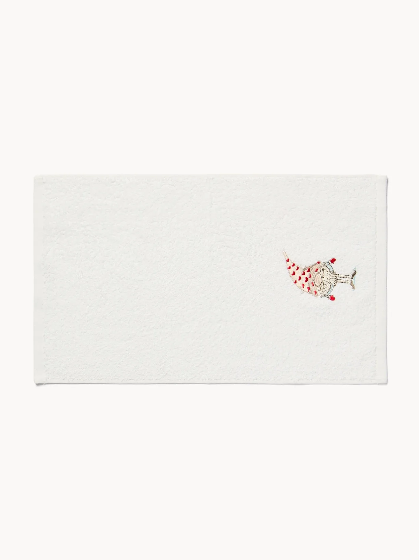 Asciugamani|Bagno|Set 2 asciugamani in spugna di cotone con ricamo gnomo natalizio Bianco