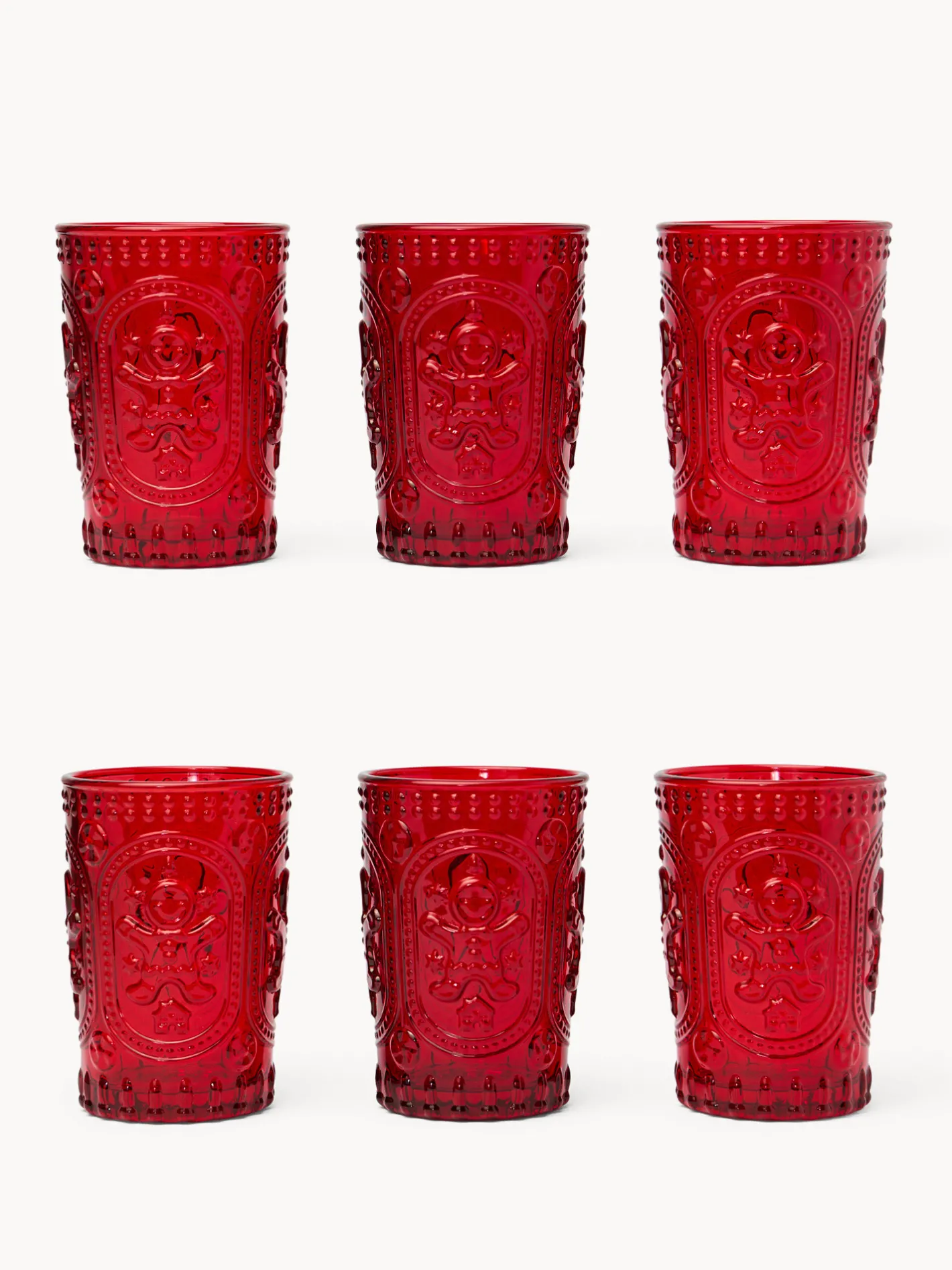 coincasa Bicchieri E Calici|Bicchieri E Calici Natalizi|Set 6 bicchieri in vetro spruzzato dettaglio gingerbread Rosso