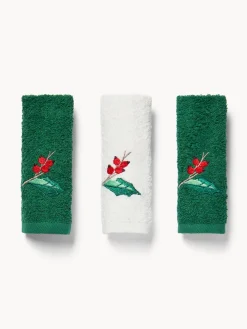 Asciugamani|Bagno|Set 3 lavette in spugna di cotone ricamo natalizio Verde