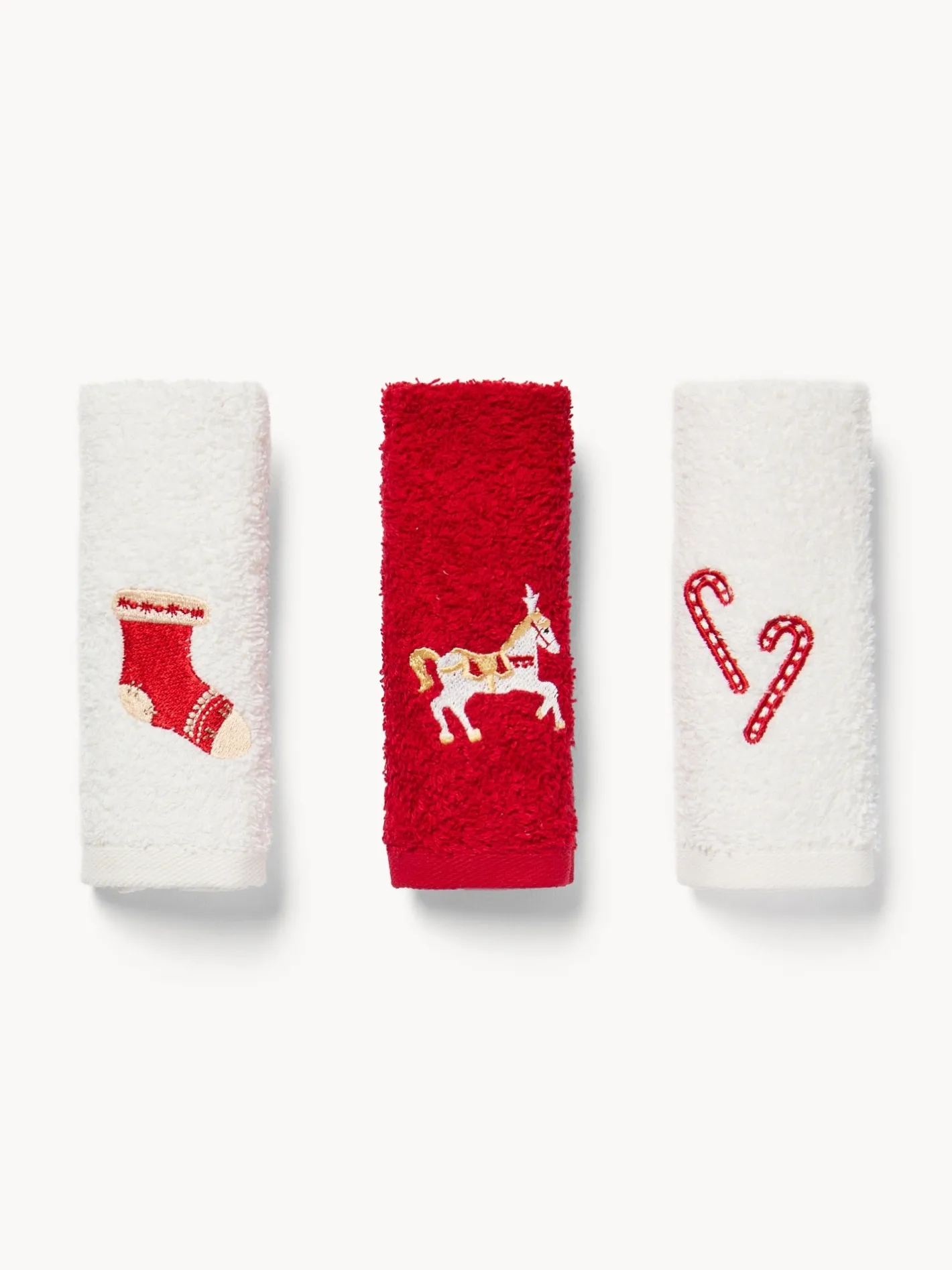 Asciugamani|Bagno|Set 3 lavette in spugna di cotone ricamo natalizio Rosso