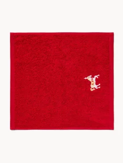 Asciugamani|Bagno|Set 3 lavette in spugna di cotone ricamo natalizio Rosso