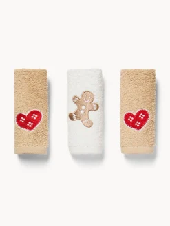 Asciugamani|Bagno|Set 3 lavette in spugna di cotone ricamo natalizio Bianco