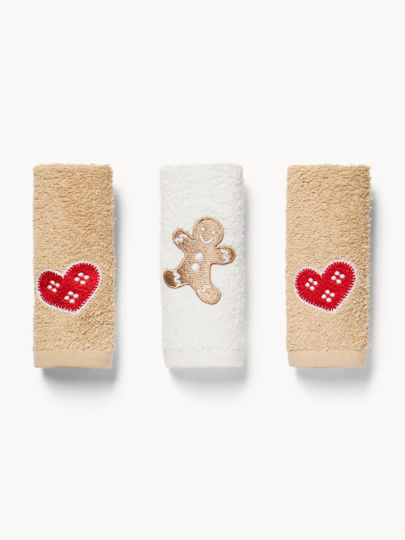 Asciugamani|Bagno|Set 3 lavette in spugna di cotone ricamo natalizio Bianco