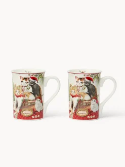 coincasa Tazze, Mug E Tazzine|Tazze, Mug E Tazzine Natalizie|Set 2 mug in new bone china gattini vintage Rosso