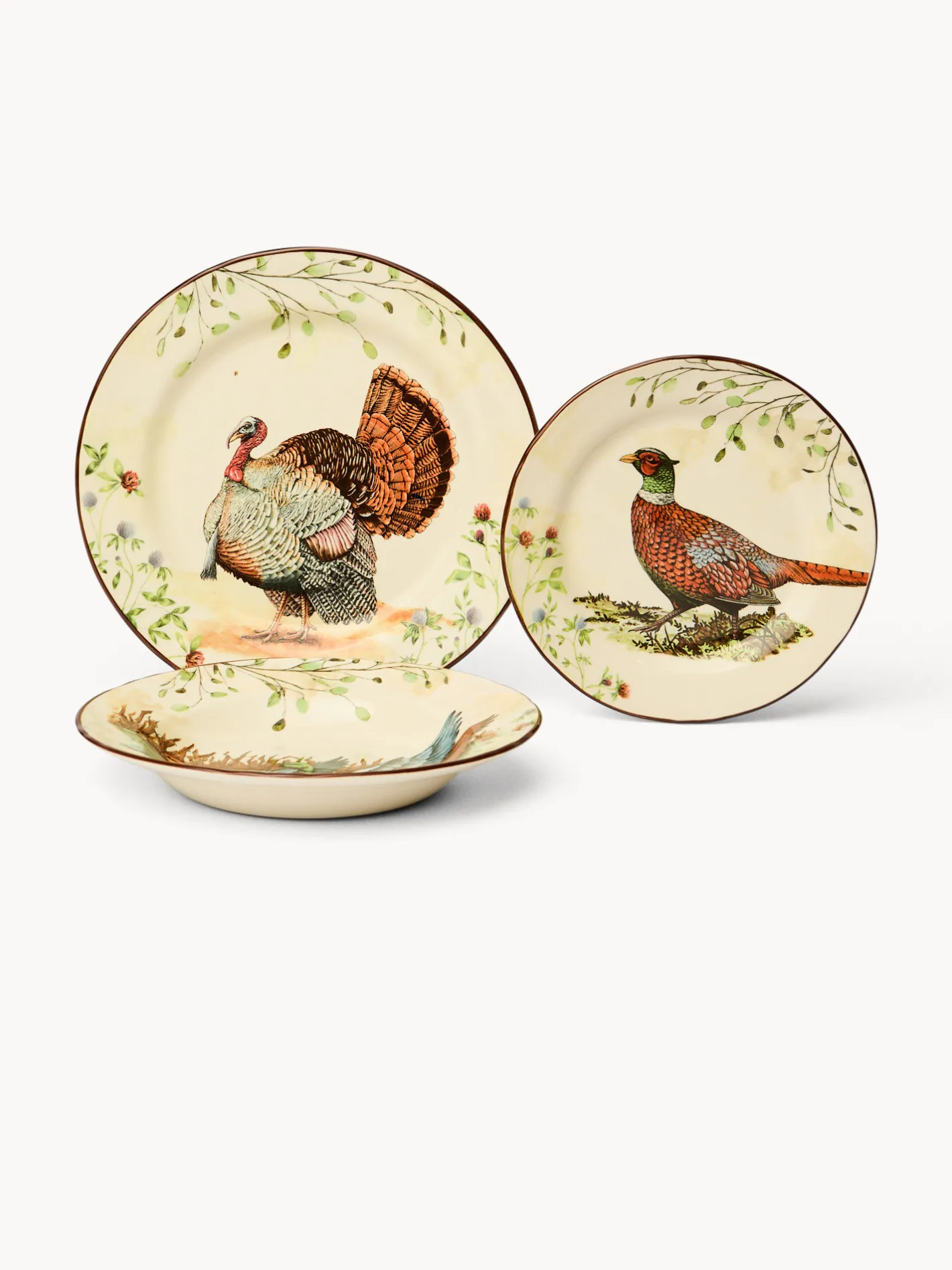 coincasa Piatti|Piatti Natalizi|Set 18 piatti in ceramica motivo selvaggina Bianco