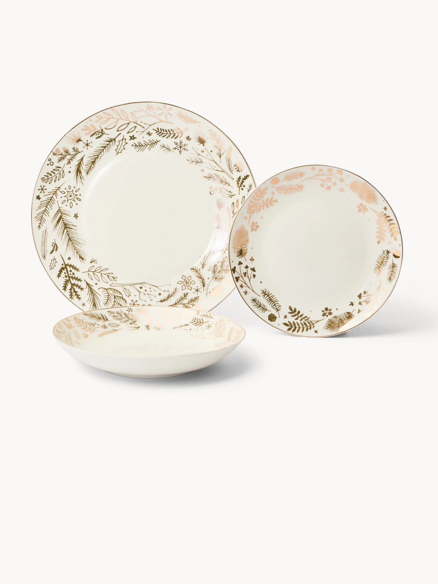 coincasa Piatti|Piatti Natalizi|Set 18 piatti new bone china decoro foliage Bianco