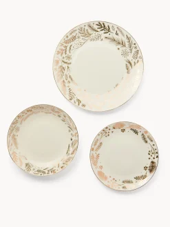 coincasa Piatti|Piatti Natalizi|Set 18 piatti new bone china decoro foliage Bianco