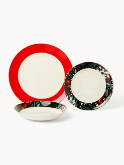 coincasa Piatti|Piatti Natalizi|Set 18 piatti new bone china decoro fiori Bianco