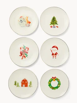 coincasa Piatti|Piatti Natalizi|Set 6 piattini frutta new bone china decorati Bianco