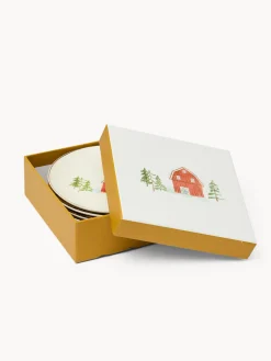 coincasa Piatti|Piatti Natalizi|Set 6 piattini pane new bone china decorati Bianco