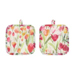 coincasa Biancheria Da Tavola|Presine E Guanti Da Cucina|Set 2 presine puro cotone stampa tulipani Multicolor
