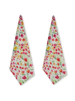 coincasa Grembiuli E Strofinacci|Set 2 strofinacci panama di cotone stampa tulipani Multicolor
