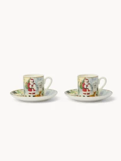 coincasa Tazze, Mug E Tazzine|Tazze, Mug E Tazzine Natalizie|Set 2 tazze caffè in new bone china Babbo Natale vintage Bianco
