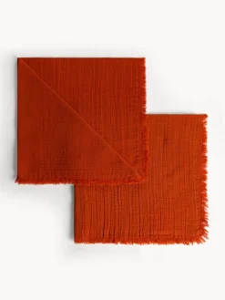 coincasa Biancheria Da Tavola|Tovaglie E Tovaglioli|Set 2 tovaglioli in mussola di puro cotone con frangette Arancione