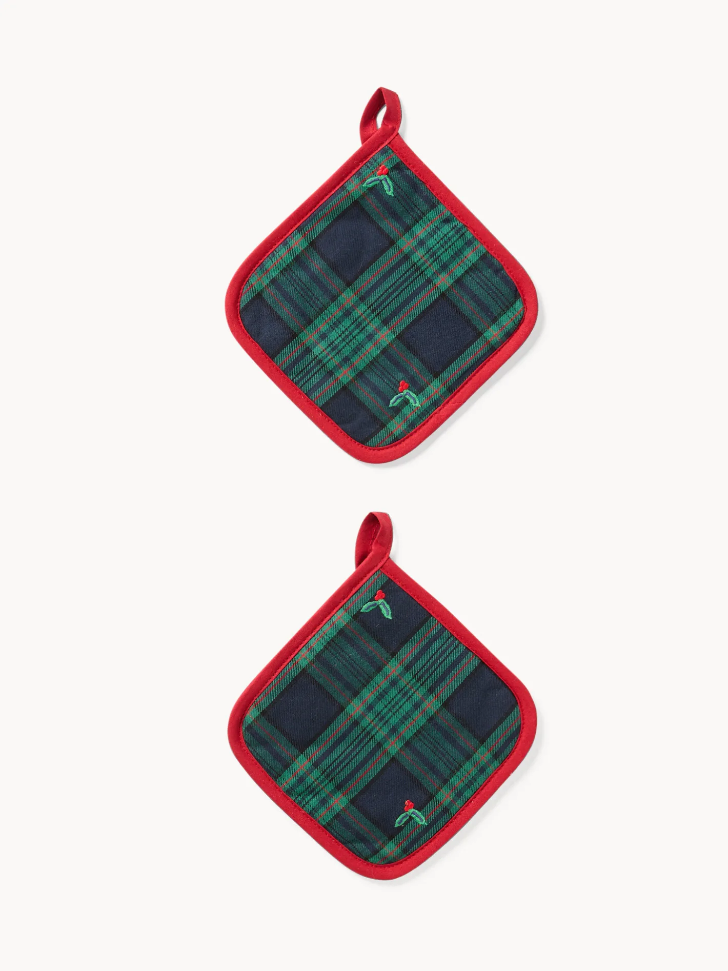 coincasa Presine E Guanti Da Cucina|Set di 2 presine in twill di cotone con ricami agrifoglio Blu