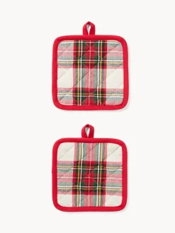 coincasa Presine E Guanti Da Cucina|Strofinacci E Presine Natalizie|Set di 2 presine tartan in puro cotone tinto filo Multicolor