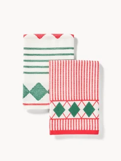 coincasa Grembiuli E Strofinacci|Strofinacci E Presine Natalizie|Set di 2 strofinacci in spugna di cotone jacquard Bianco