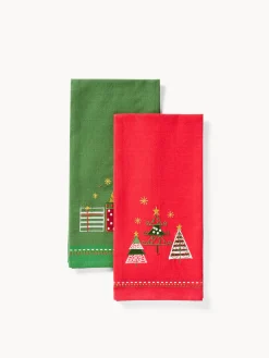 coincasa Grembiuli E Strofinacci|Strofinacci E Presine Natalizie|Set di 2 strofinacci natalizi in puro cotone Multicolor