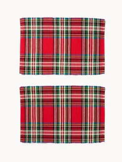 coincasa Tovagliette|Tovagliette Natalizie|Set di 2 tovagliette tartan a costine in puro cotone tinto filo Rosso
