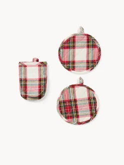 coincasa Presine E Guanti Da Cucina|Strofinacci E Presine Natalizie|Set guanto cucina e due presine tartan Multicolor