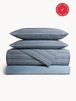 coincasa Biancheria Da Letto|Lenzuola|Set lenzuolo in puro cotone a righe Blu