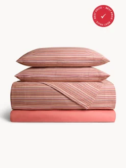 coincasa Biancheria Da Letto|Lenzuola|Set lenzuolo in puro cotone a righe Viola malva