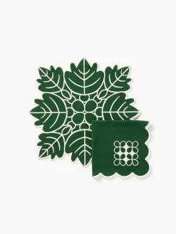 coincasa Tovagliette|Tovagliette Natalizie|Set tovaglietta e tovagliolo fiocco di neve in puro cotone Verde