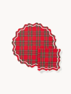 coincasa Tovagliette|Tovagliette Natalizie|Set tovaglietta e tovagliolo tartan in puro cotone Rosso