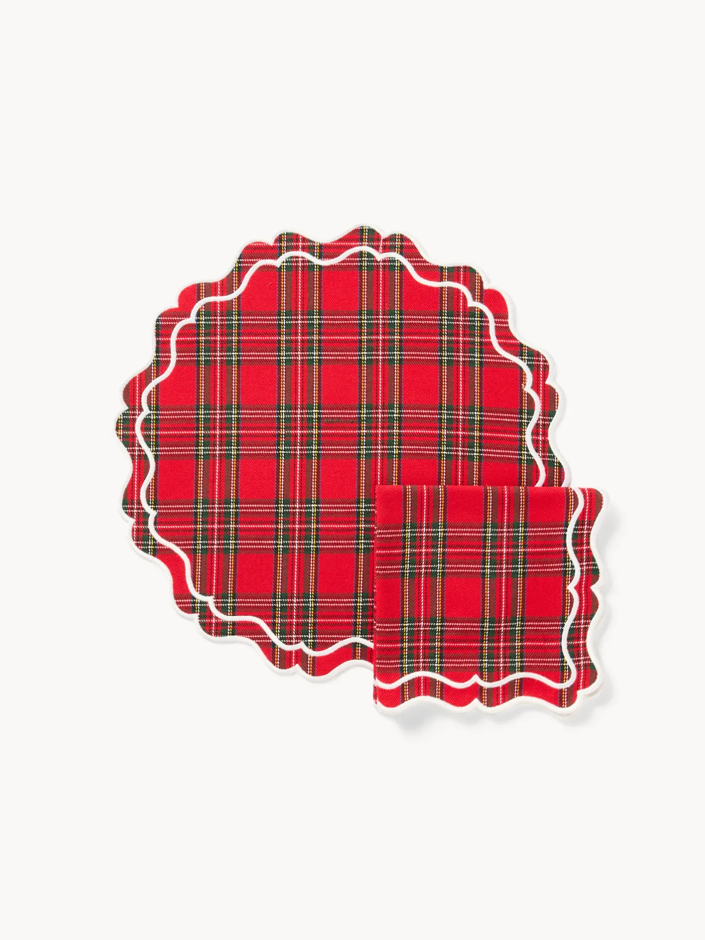 coincasa Tovagliette|Tovagliette Natalizie|Set tovaglietta e tovagliolo tartan in puro cotone Rosso