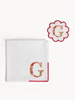 Biancheria Da Tavola|Tovaglie E Tovaglioli|Set tovagliolo e sottobicchiere lettera ricamata G Bianco