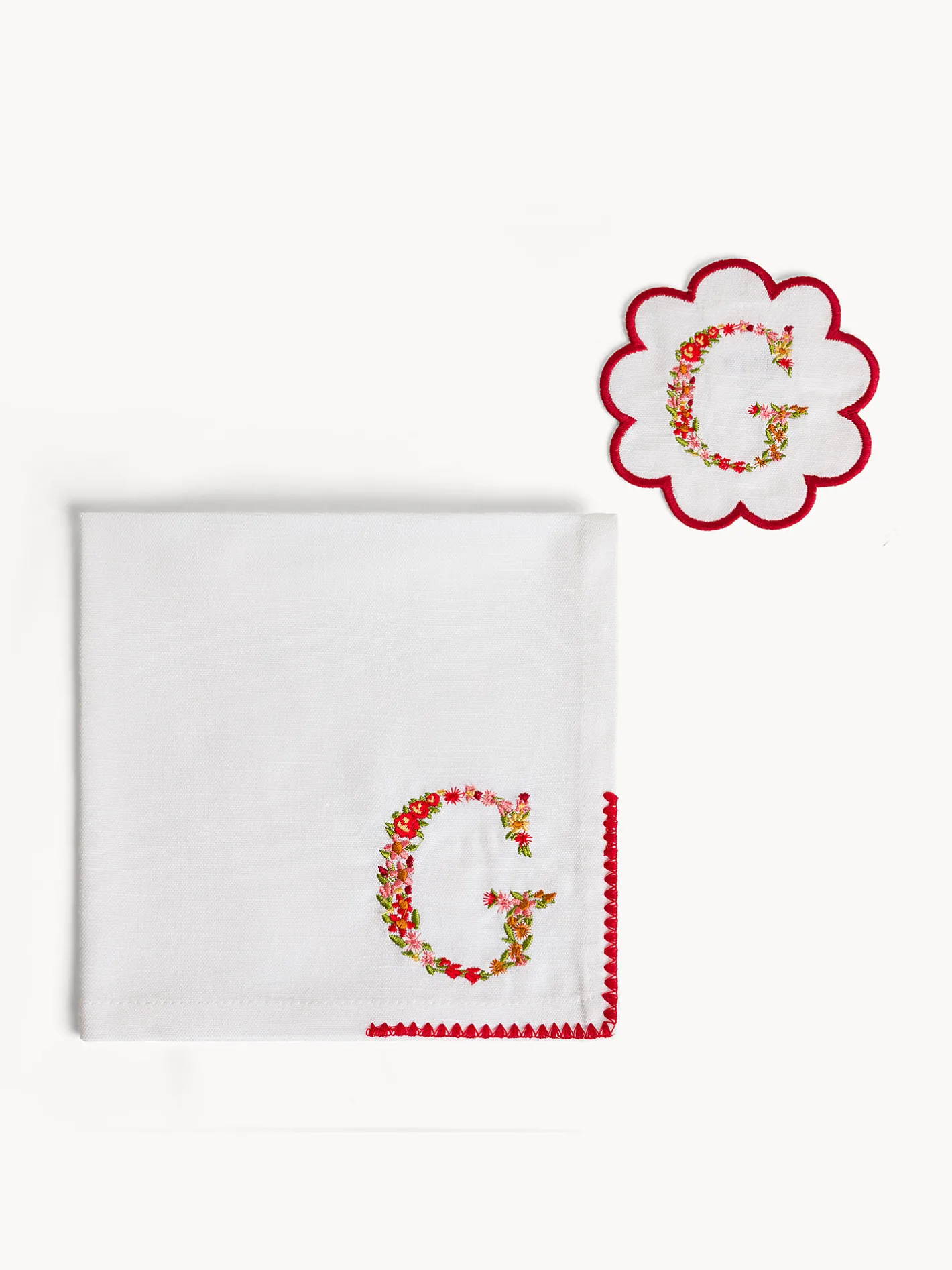 Biancheria Da Tavola|Tovaglie E Tovaglioli|Set tovagliolo e sottobicchiere lettera ricamata G Bianco