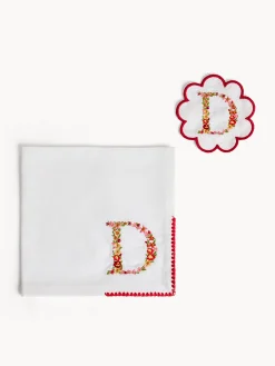 Biancheria Da Tavola|Tovaglie E Tovaglioli|Set tovagliolo e sottobicchiere lettera ricamata D Bianco