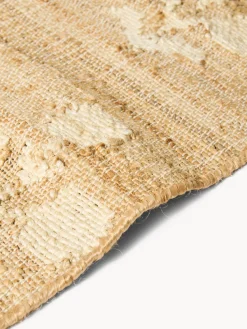 coincasa Tappeti Soggiorno|Tappeto rettangolare in 100% iuta con fiori bianchi Beige